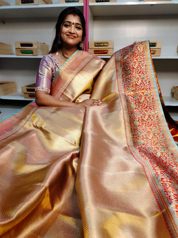 100% silk mark certified kanjivaram meenakari saree