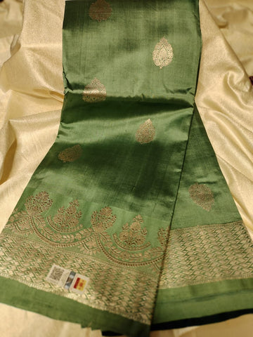100% silk mark certified green Mango silk saree