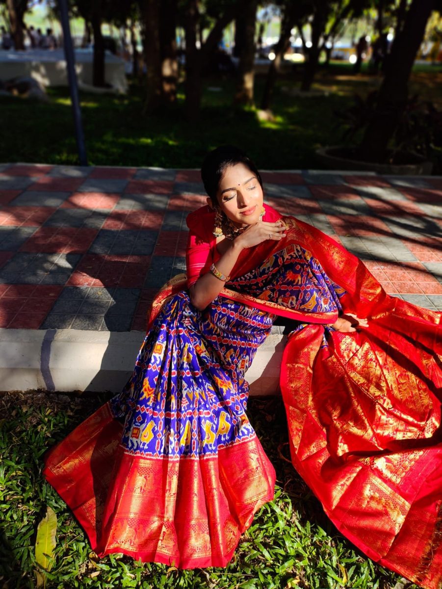 unique exclusive designer trill patola ikkat pattu sarees with Rich fallu with with kanchi boader
