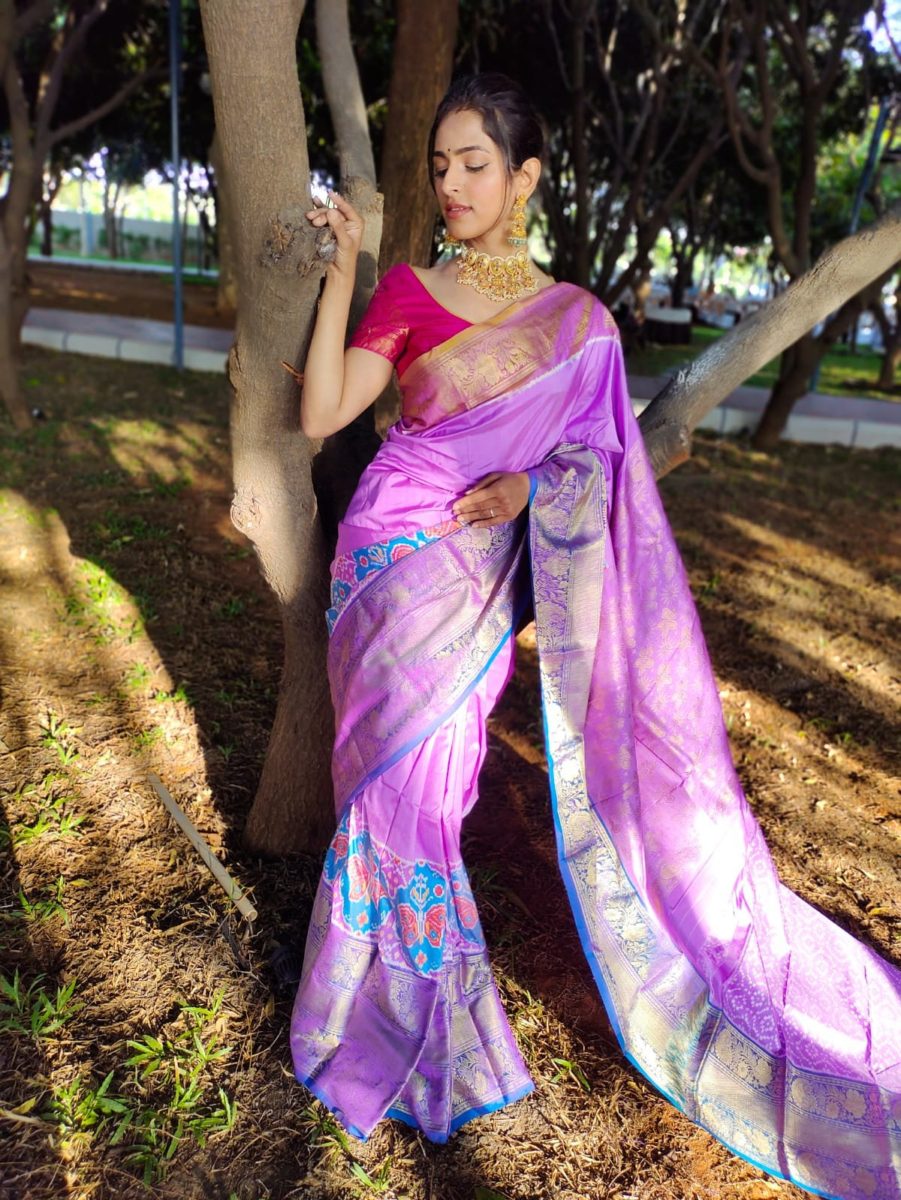 unique exclusive designer trill patola ikkat pattu sarees with Rich fallu with with kanchi boader
