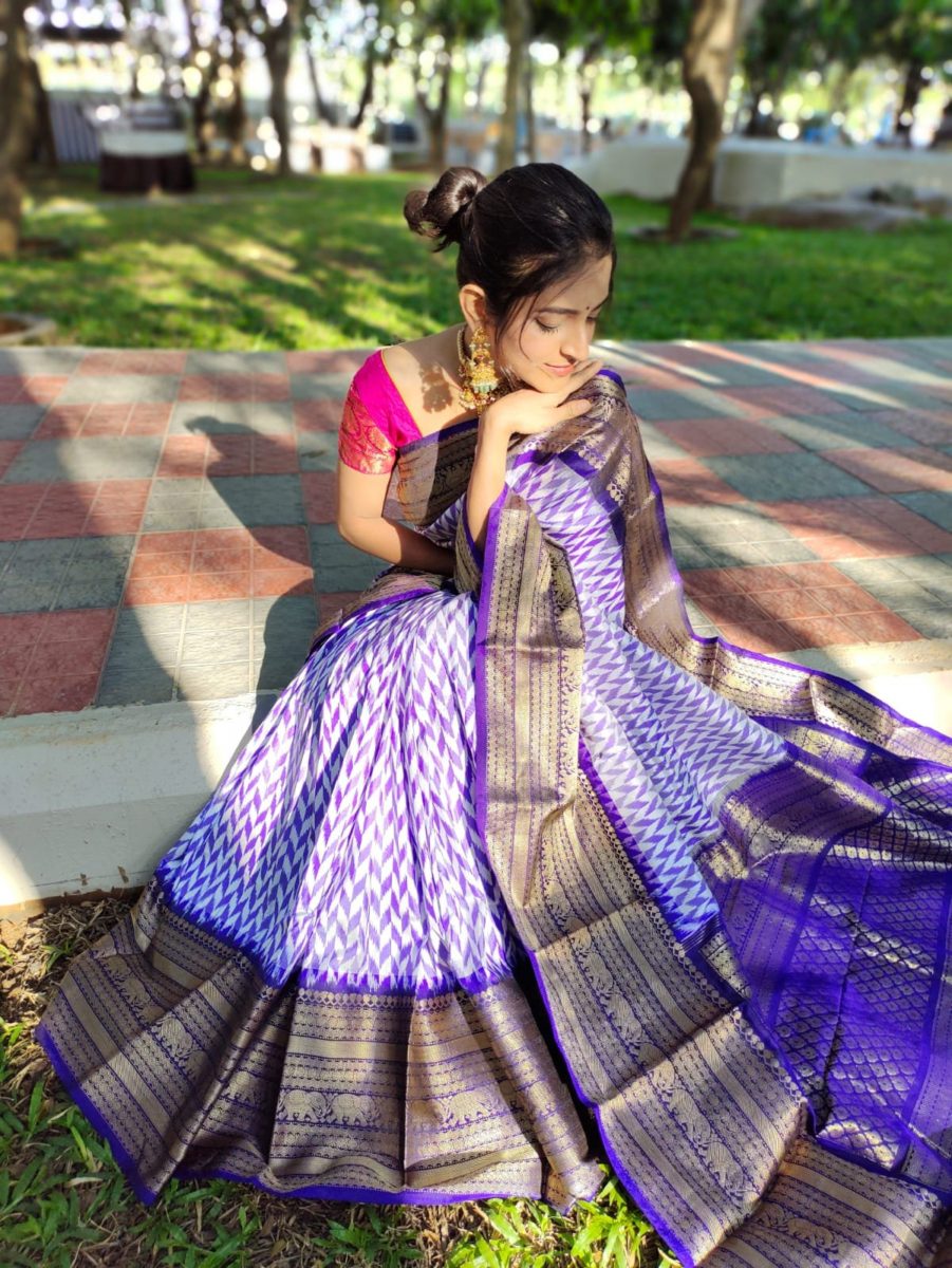 unique exclusive designer trill patola ikkat pattu sarees with Rich fallu with with kanchi boader