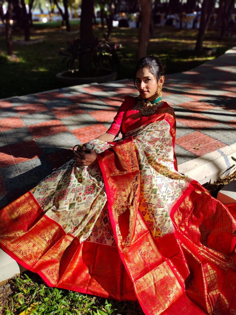 unique exclusive designer trill patola ikkat pattu sarees with Rich fallu with with kanchi boader