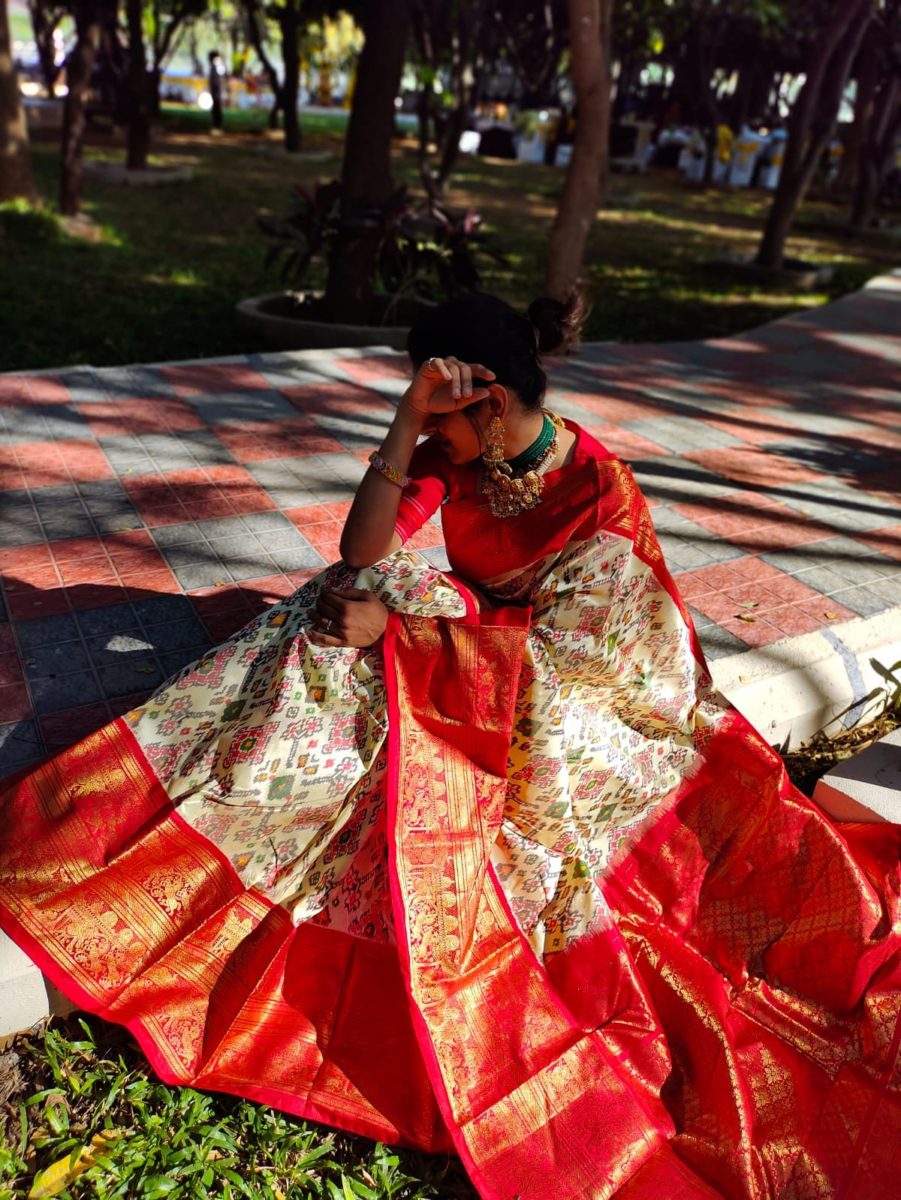 unique exclusive designer trill patola ikkat pattu sarees with Rich fallu with with kanchi boader