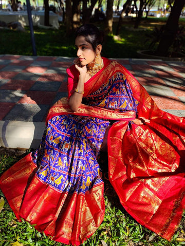 unique exclusive designer trill patola ikkat pattu sarees with Rich fallu with with kanchi boader