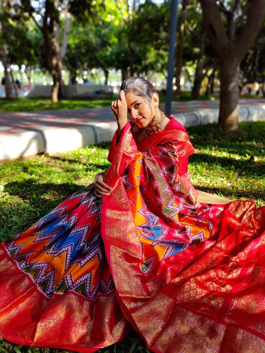 unique exclusive designer trill patola ikkat pattu sarees with Rich fallu with with kanchi boader