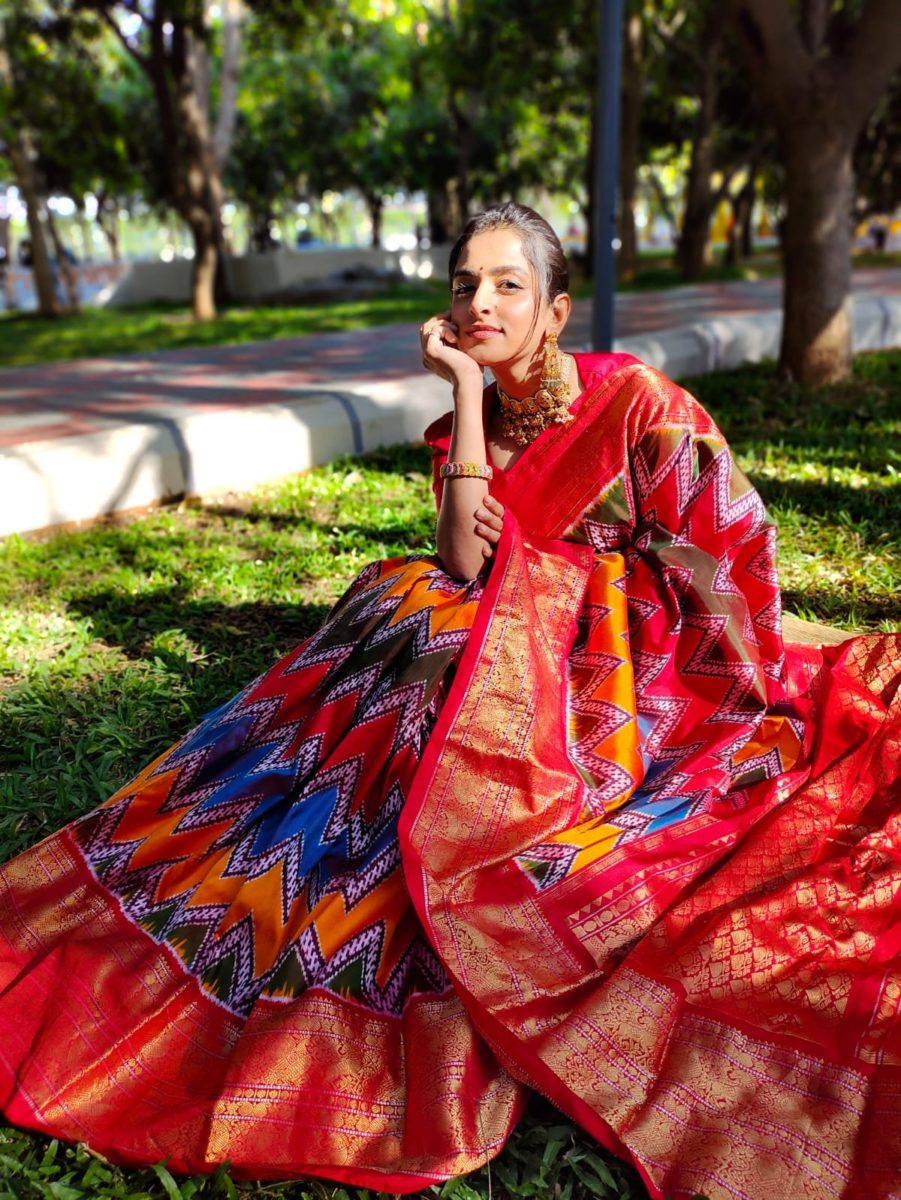 unique exclusive designer trill patola ikkat pattu sarees with Rich fallu with with kanchi boader