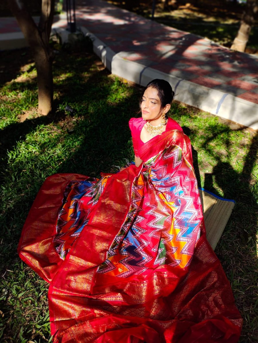 unique exclusive designer trill patola ikkat pattu sarees with Rich fallu with with kanchi boader