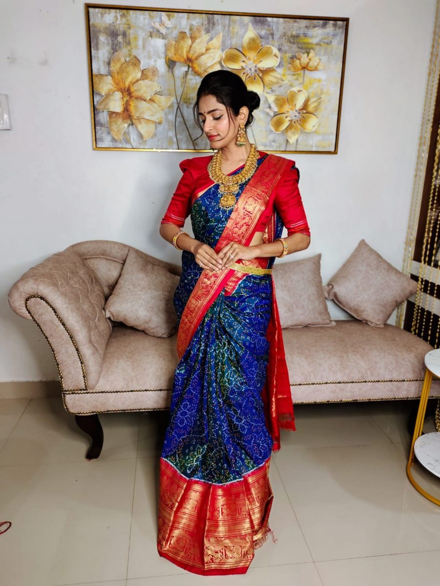 100% Silk mark certificate trill ikkat kanji varam pattu sarees with Kanjivaram kanchi boader