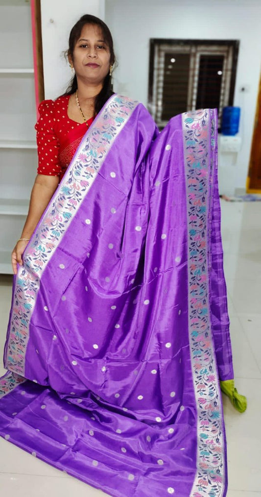 Pure handloom banarasi Tussur Silk with paithani boaders Saree with contrast blouse