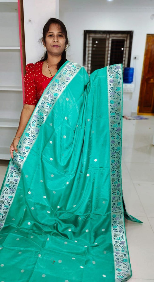 Pure handloom banarasi Tussur Silk with paithani boaders Saree with contrast blouse