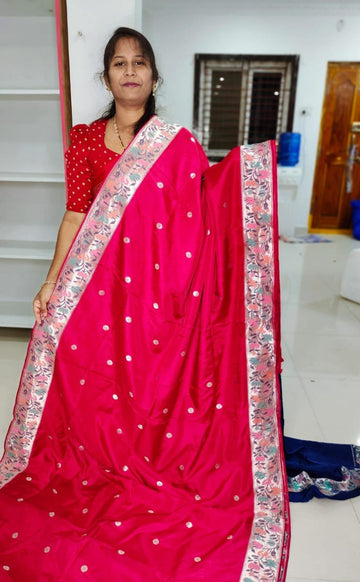 Pure handloom banarasi Tussur Silk with paithani boaders Saree with contrast blouse