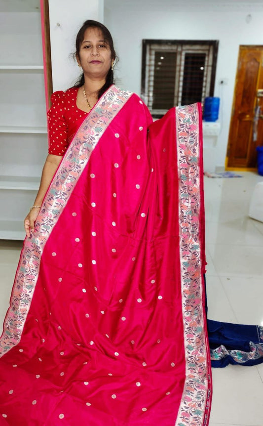 Pure handloom banarasi Tussur Silk with paithani boaders Saree with contrast blouse