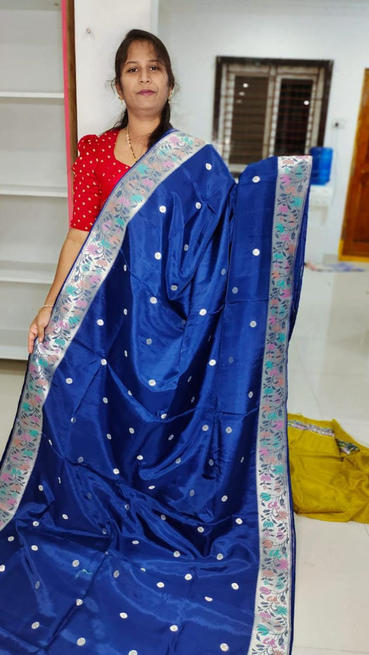Pure handloom banarasi Tussur Silk with paithani boaders Saree with contrast blouse