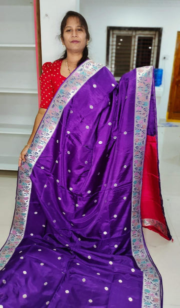 Pure handloom banarasi Tussur silk with paithani boaders sarees with contrast blouse