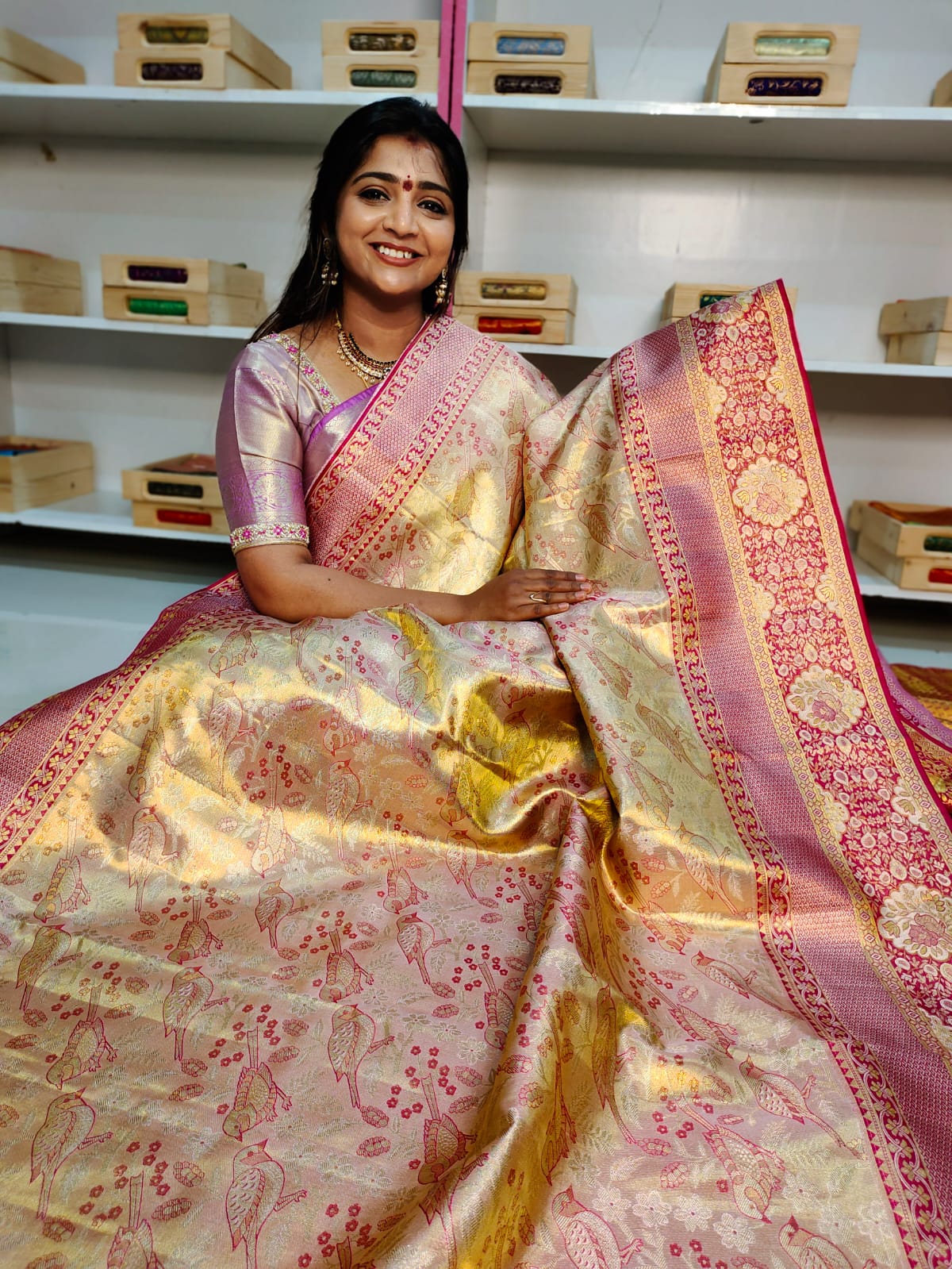 100% silk mark certified kanjivaram meenakari saree