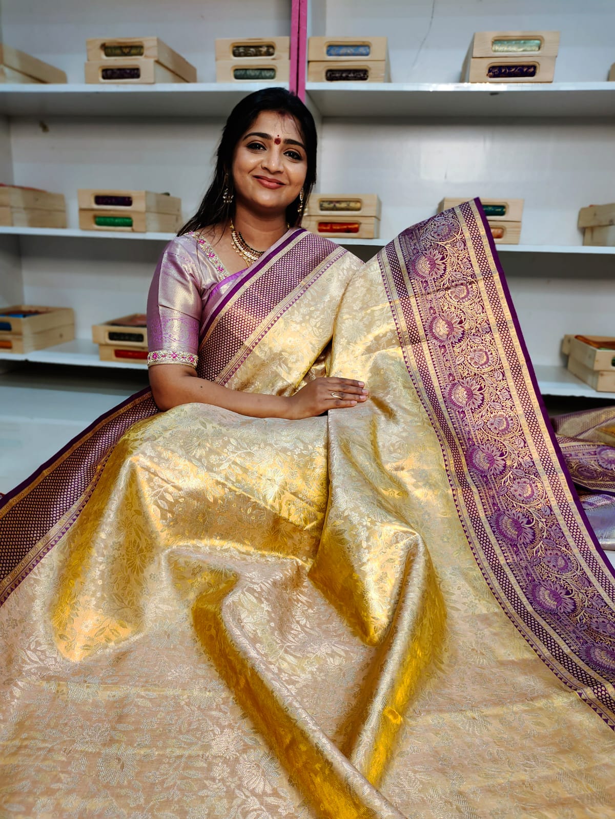 100% సిల్క్ మార్క్ సర్టిఫైడ్ కంజీవరం మీనాకరి చీర
