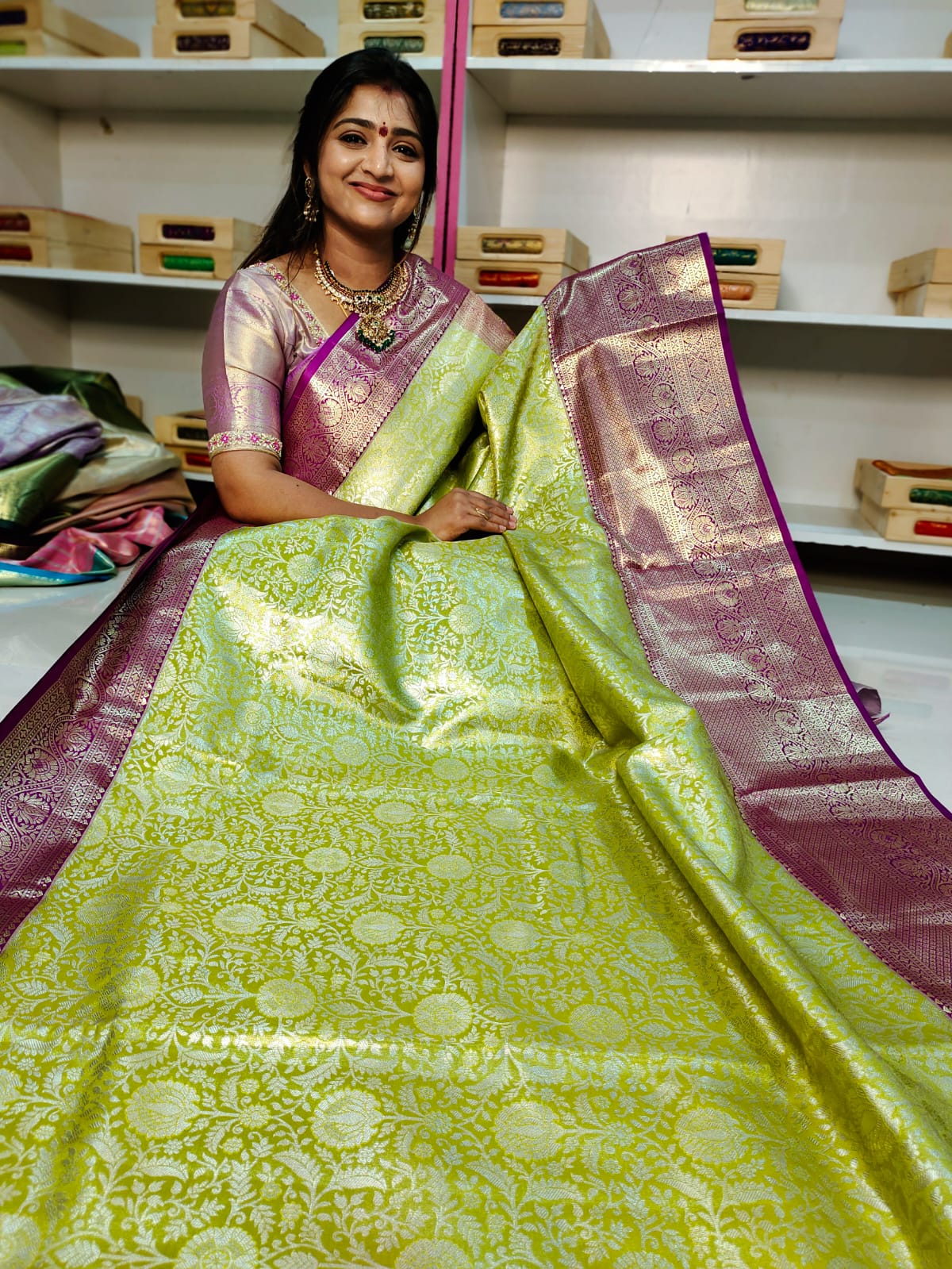 100% silk mark certified kanjivaram meenakari saree