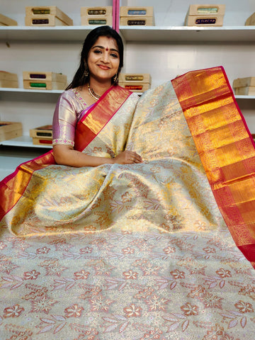 100% silk mark certified kanjivaram meenakari saree
