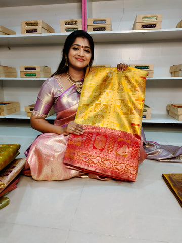 100% silk mark certified kanjivaram meenakari saree