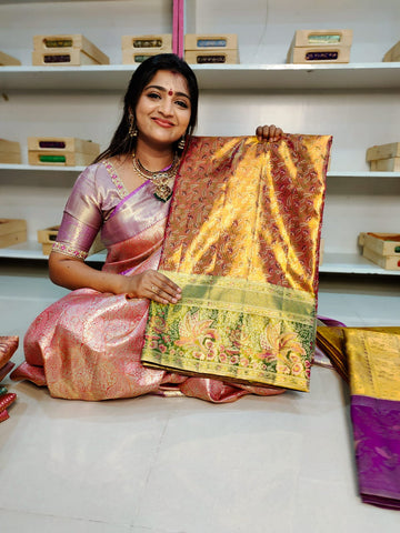 100% silk mark certified kanjivaram meenakari saree