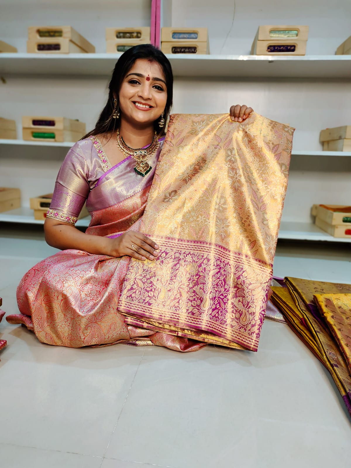 100% సిల్క్ మార్క్ సర్టిఫైడ్ కంజీవరం మీనాకరి చీర
