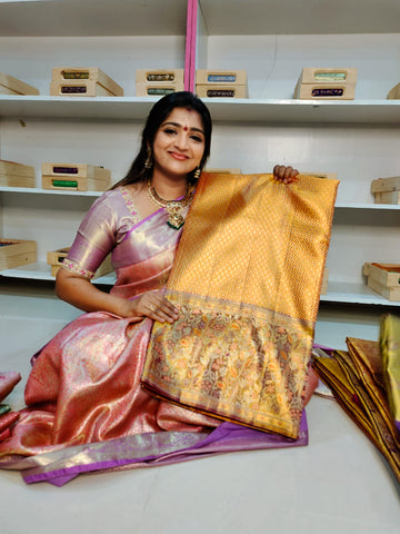 100% silk mark certified kanjivaram meenakari saree
