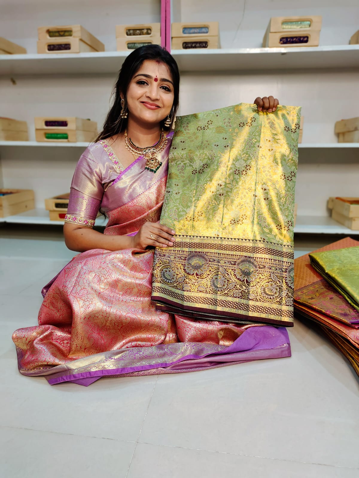 100% silk mark certified kanjivaram meenakari saree