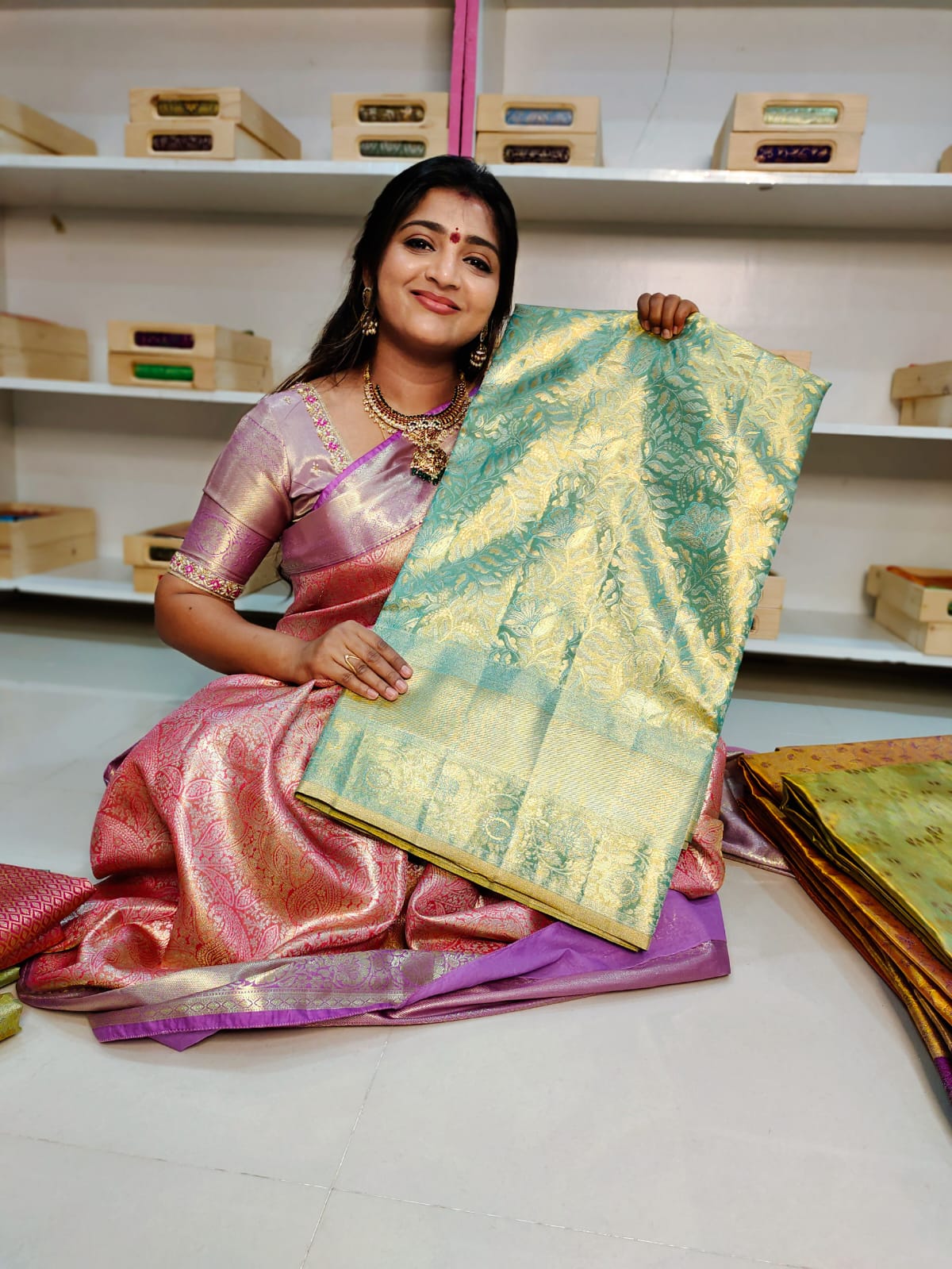 100% silk mark certified kanjivaram meenakari saree