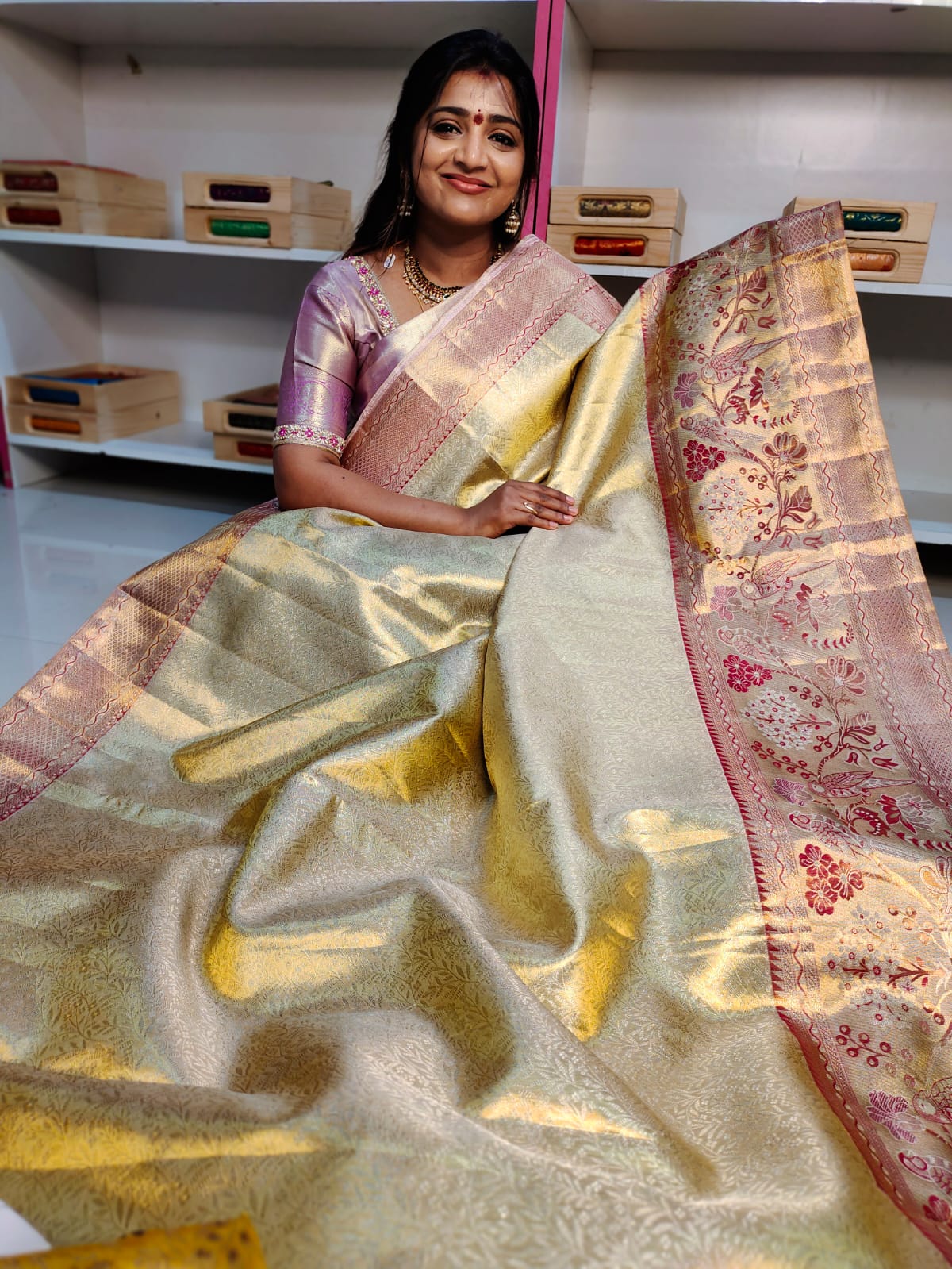 100% silk mark certified kanjivaram meenakari saree
