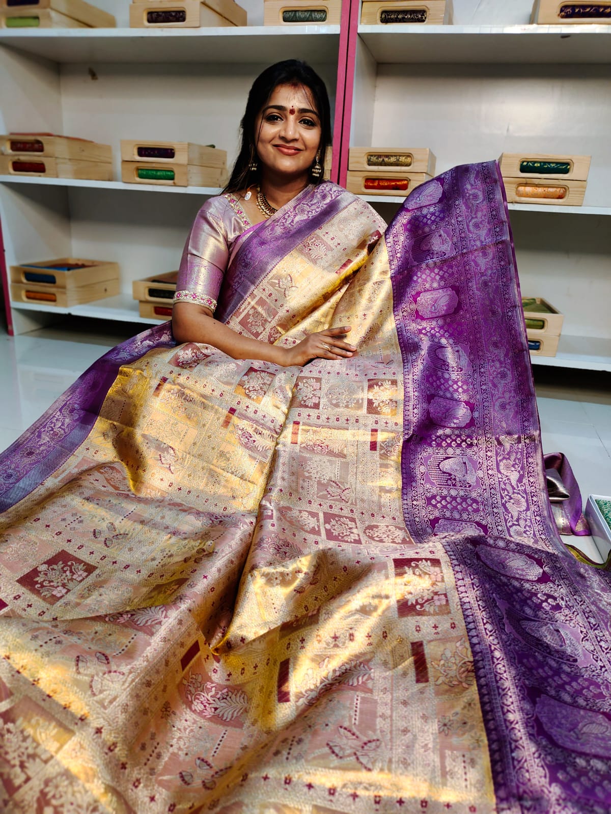 100% silk mark certified kanjivaram meenakari saree