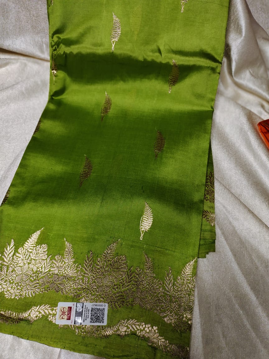 100% silk mark certified green Mango silk saree