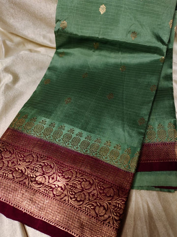 100% silk mark certified green Mango silk saree