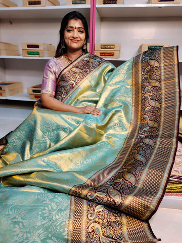 100% silk mark certified kanjivaram meenakari saree