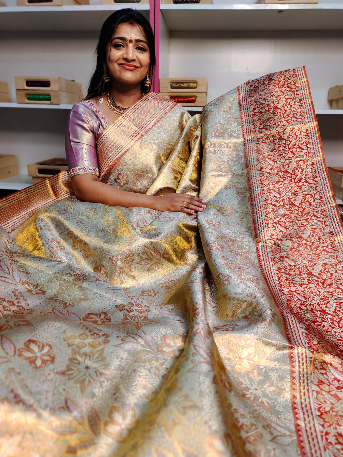 100% silk mark certified kanjivaram meenakari saree