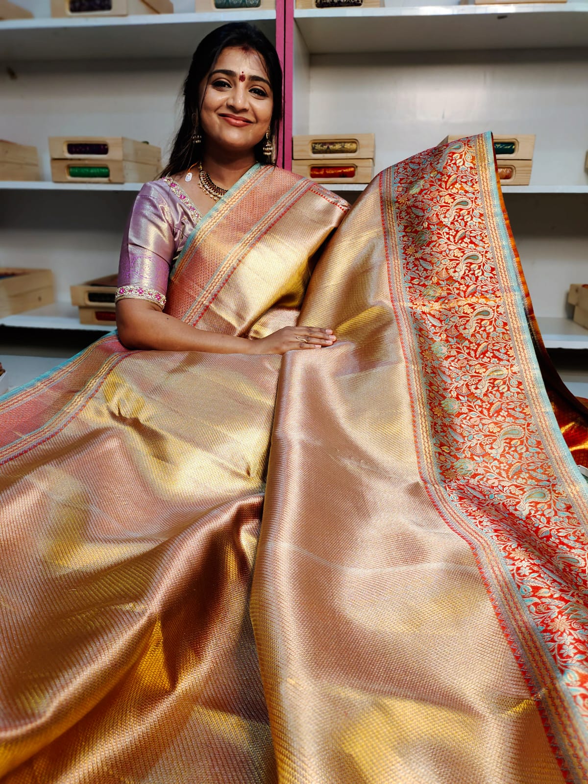 100% silk mark certified kanjivaram meenakari saree