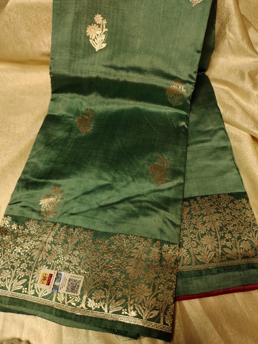 100% silk mark certified green Mango silk saree