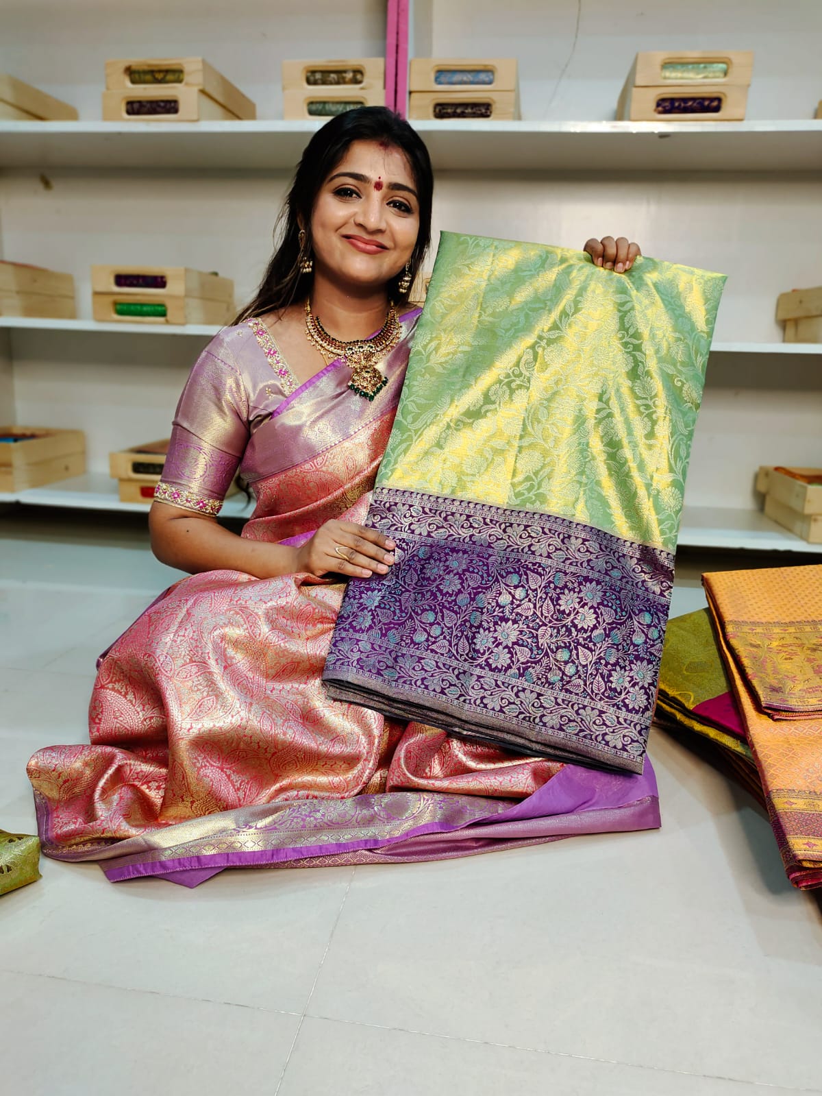100% silk mark certified kanjivaram meenakari saree